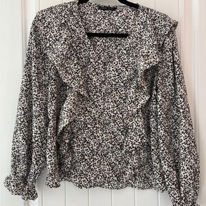 SHEIN Ruffle Floral Long sleeve Blouse - Black and White Small